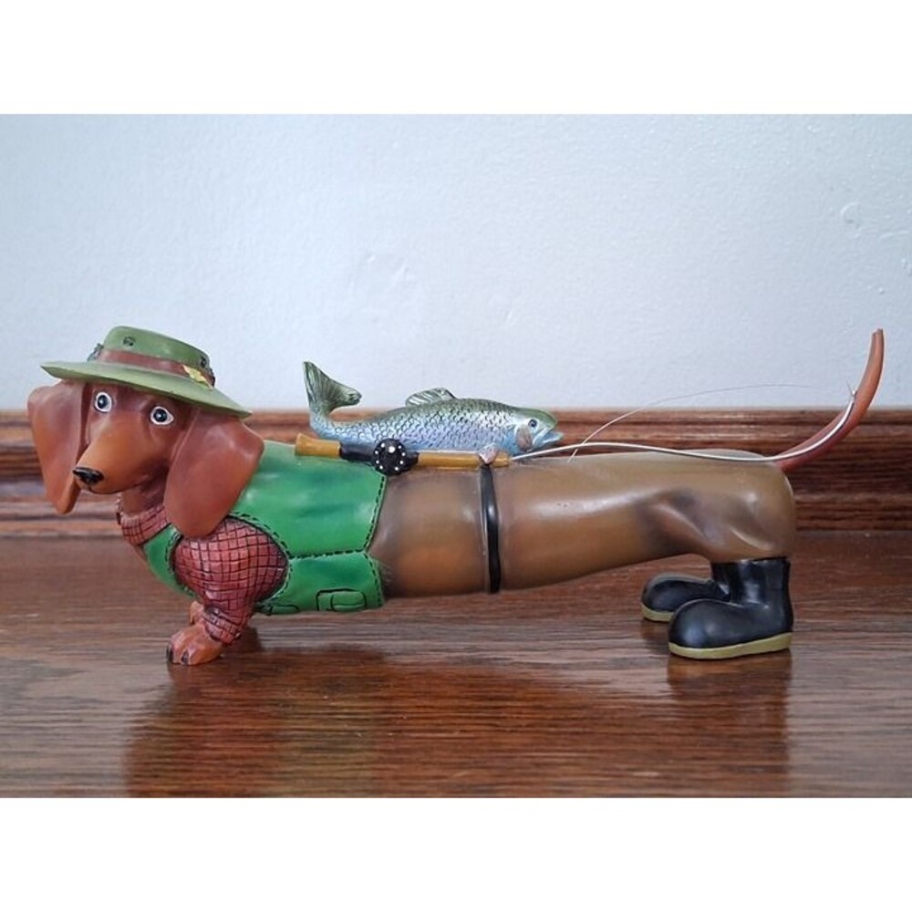 Westland Hot Diggity Dog Dachshund "Fly Fisherman" #16467 Weiner Fishing Man Dog